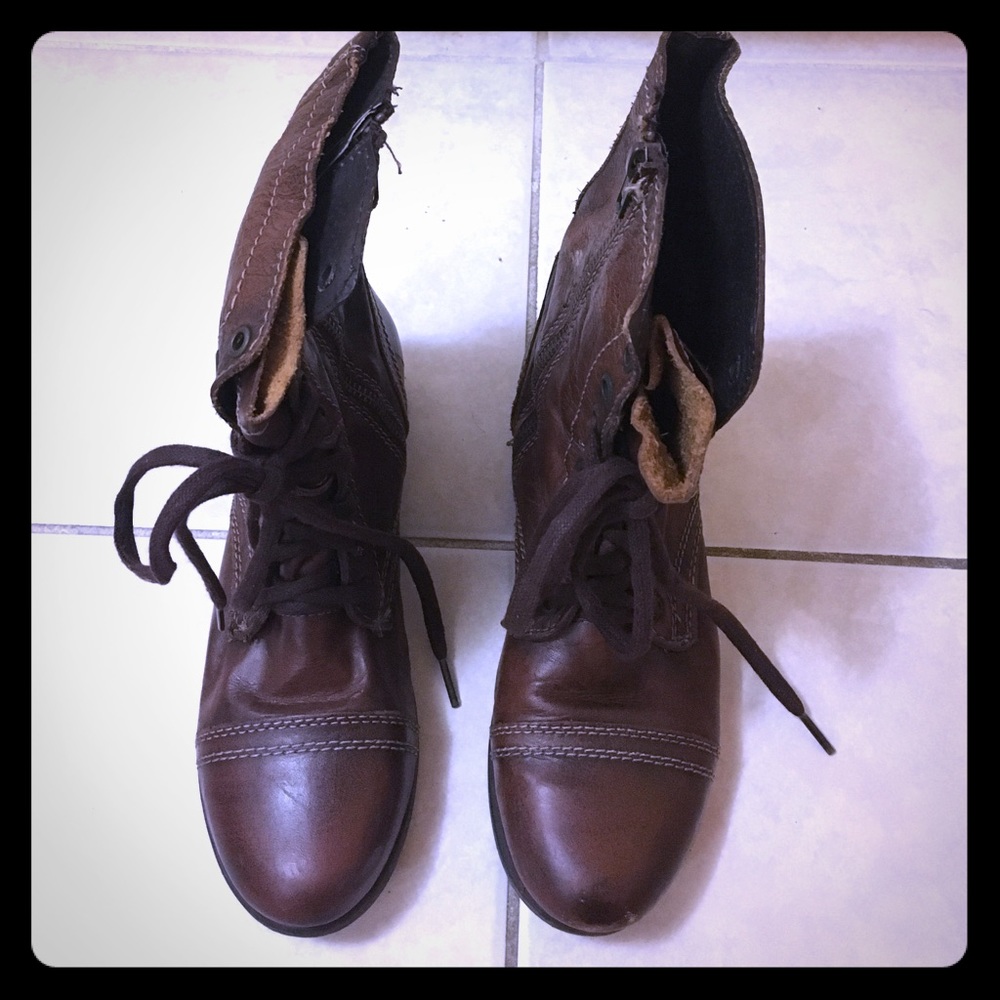 Steve Madden Dark Brown Lace-Up Combat Boots